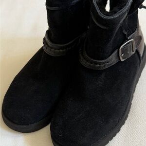 UGG Black Suede Short Buckle Ankle Boots